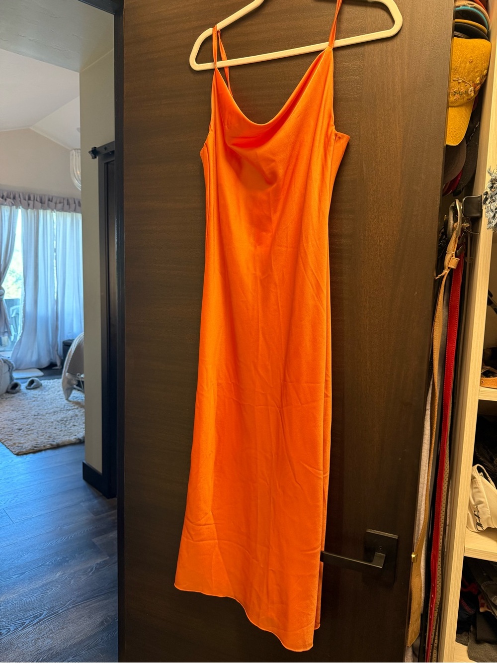 Q2 Orange Cowl-Neck Midi Slip Dress